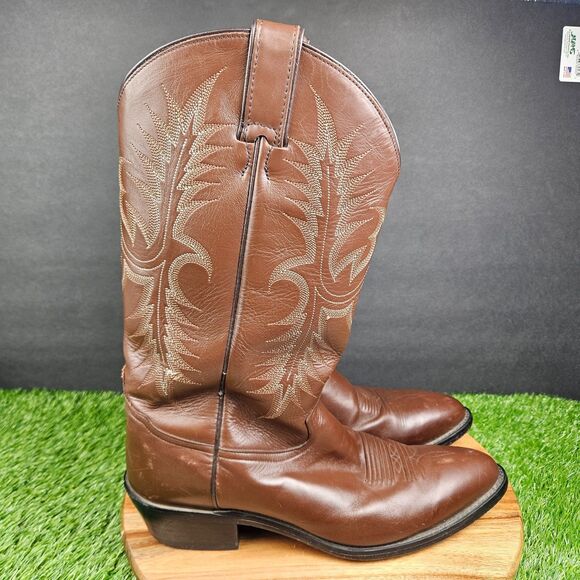 Vintage Tony Lama Mens Western Boots Brown Leather 11 B Riding Rodeo Cowboy main image 8